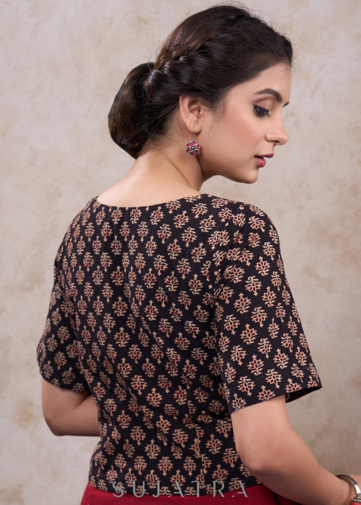 Exclusive black cotton ajrakh top style blouse