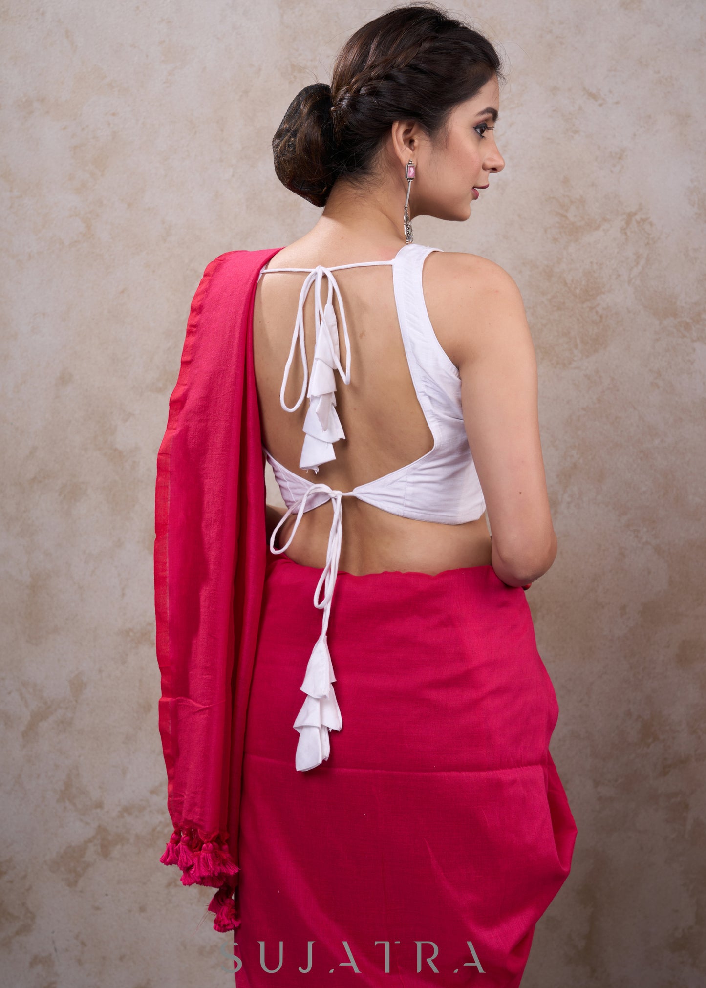 Exclusive white cotton silk sleeveless blouse - Plain Saree Optional