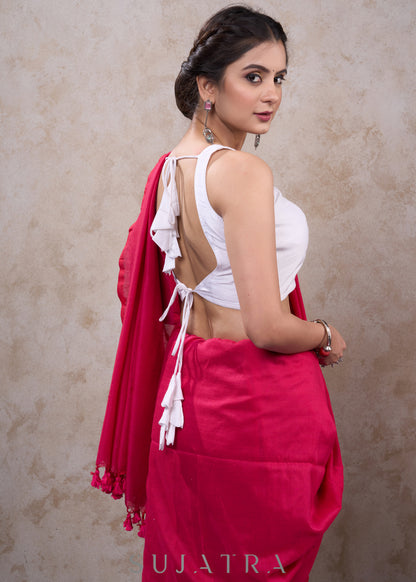 Exclusive white cotton silk sleeveless blouse - Plain Saree Optional