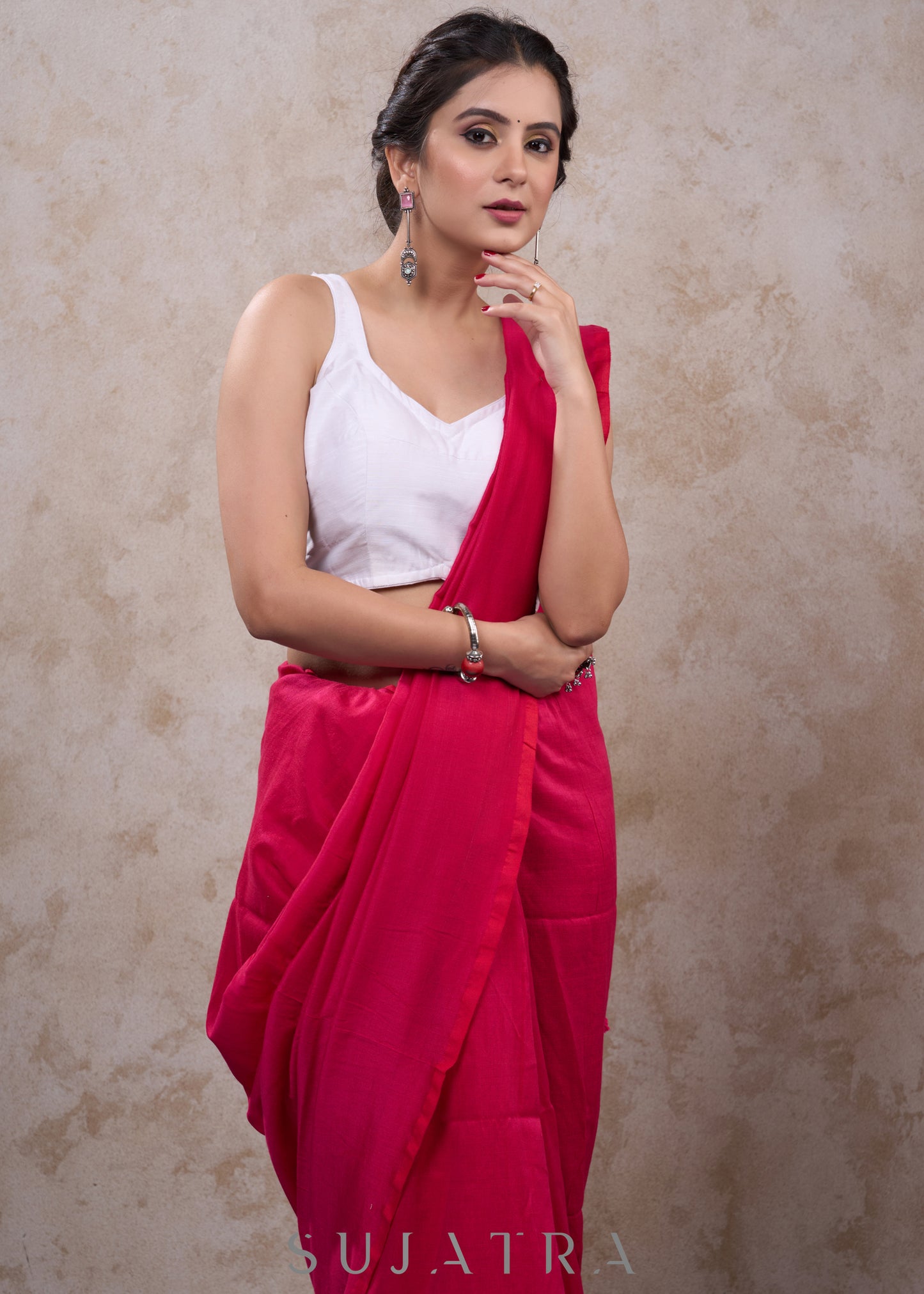 Exclusive white cotton silk sleeveless blouse - Plain Saree Optional