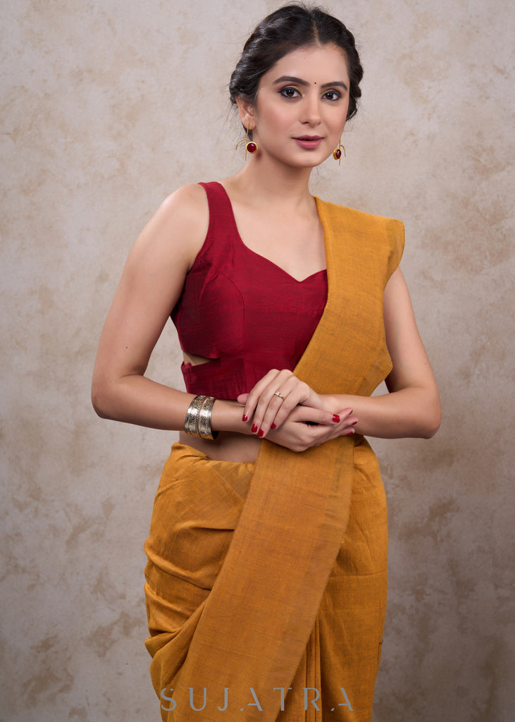 Trendy maroon cotton silk sleeveless blouse