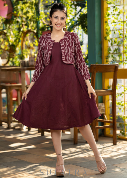 Plain Ctton Dress with ikat accents - Ikat jacket Optional