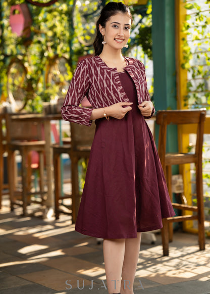 Plain Ctton Dress with ikat accents - Ikat jacket Optional