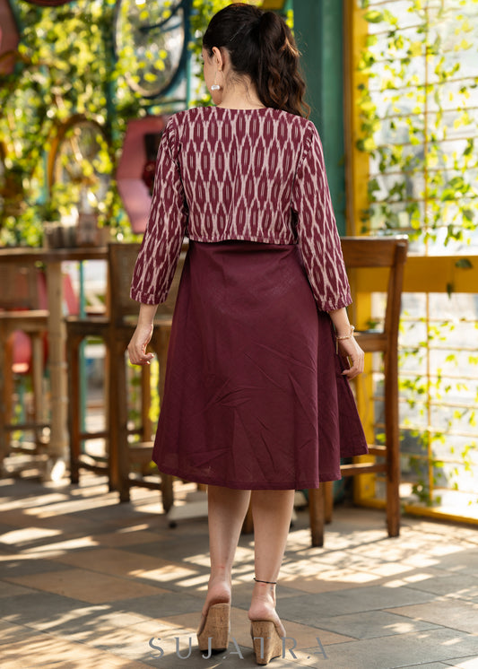 Plain Ctton Dress with ikat accents - Ikat jacket Optional