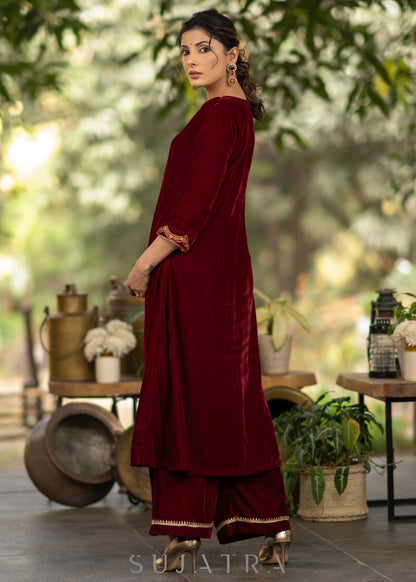 Exotic Maroon velvet kurta