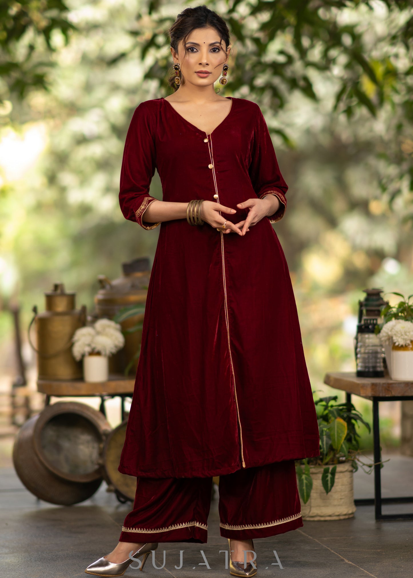 Exotic Maroon velvet kurta
