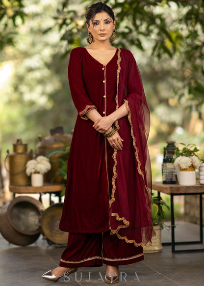 Exotic Maroon velvet kurta