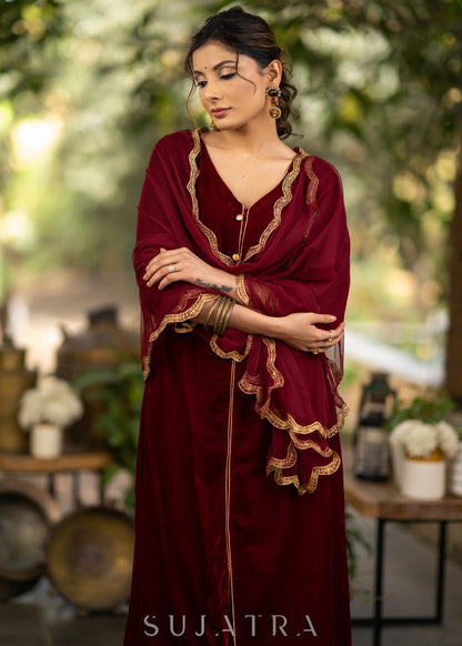 Exotic Maroon velvet kurta