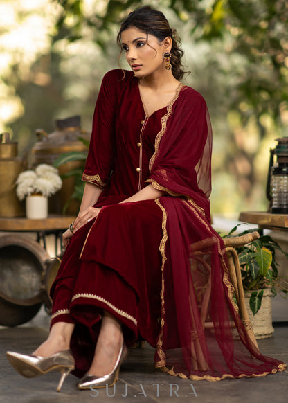 Exotic Maroon velvet kurta