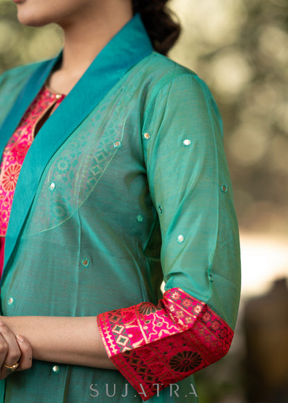 Dussehra Sale — Magenta Cotton silk Kurta with Brocade Yoke