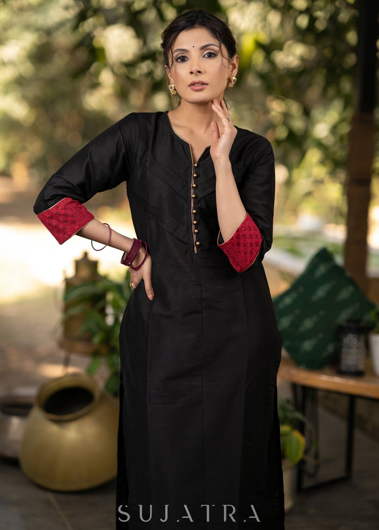 Black Cotton Silk Pant