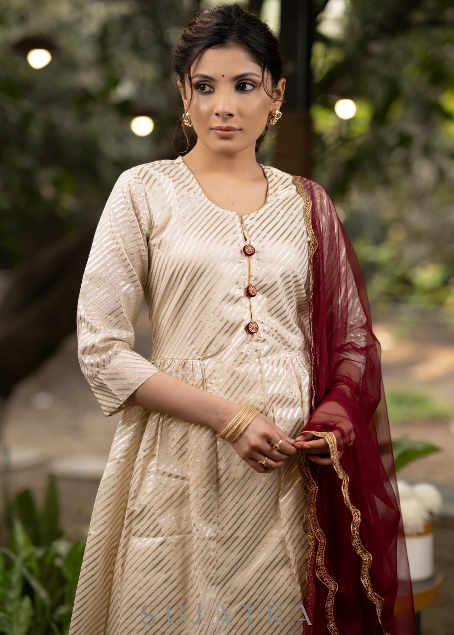 Off-white striped kurta