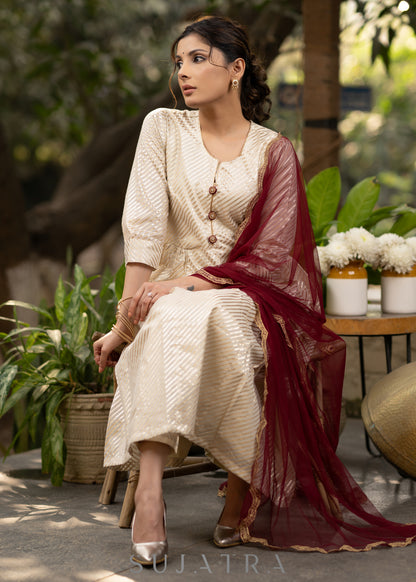 Off-white striped kurta