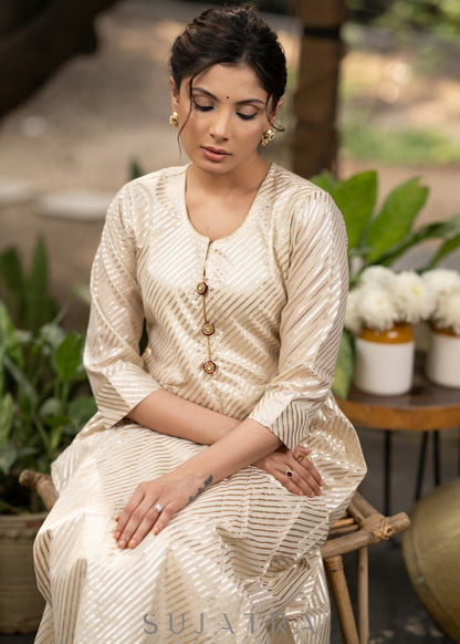 Off-white striped kurta