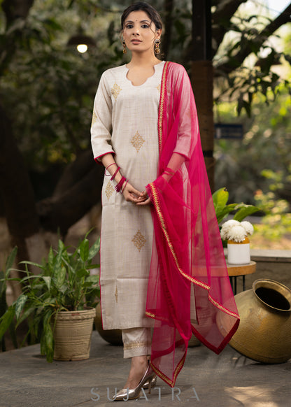 Light beige gold motif kurta