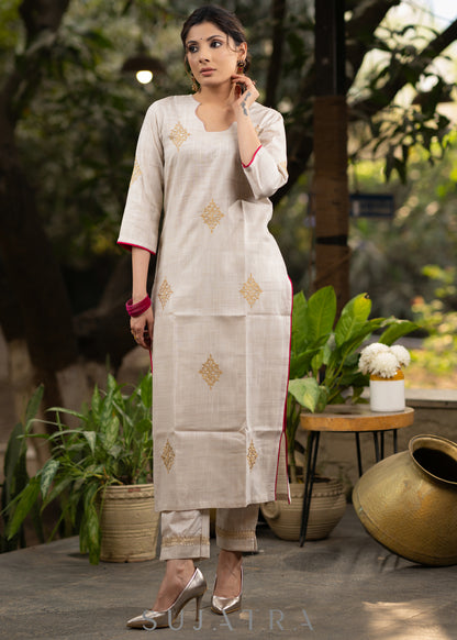 Light beige gold motif kurta
