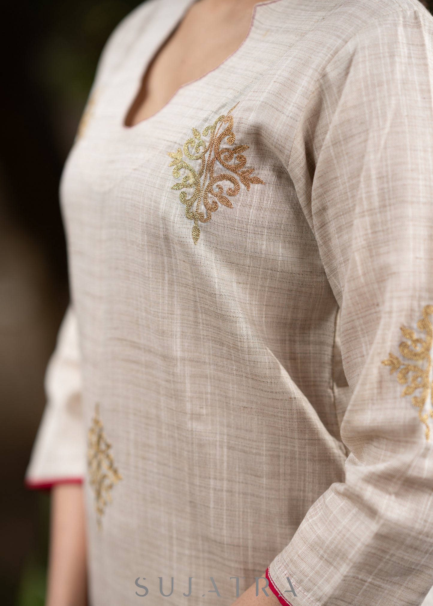 Light beige gold motif kurta