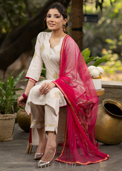 Light beige gold motif kurta