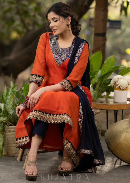 Blue Cotton Silk Pant