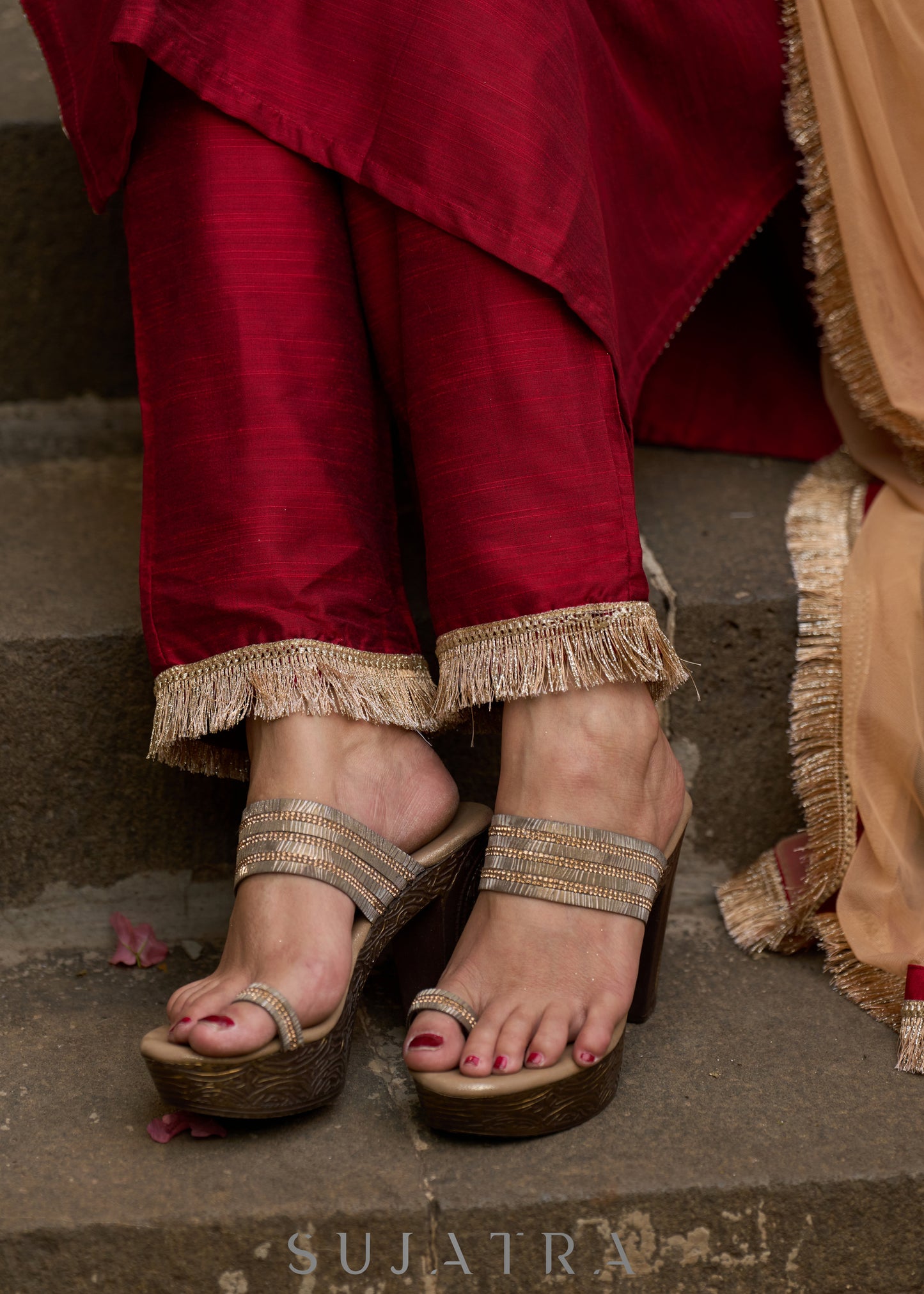 Opulent maroon hand-embroidered silk blend kurta