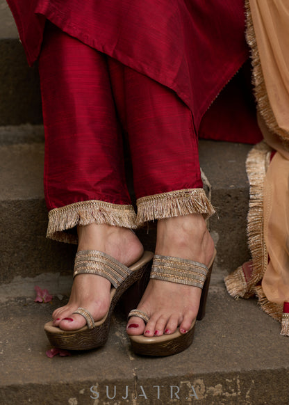 Opulent maroon hand-embroidered silk blend kurta