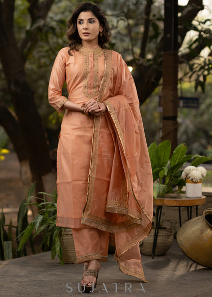 Embroiderd Peach chanderi kurta