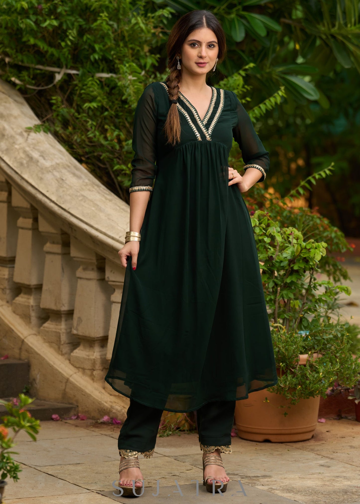 Forest Green Georgette Pant