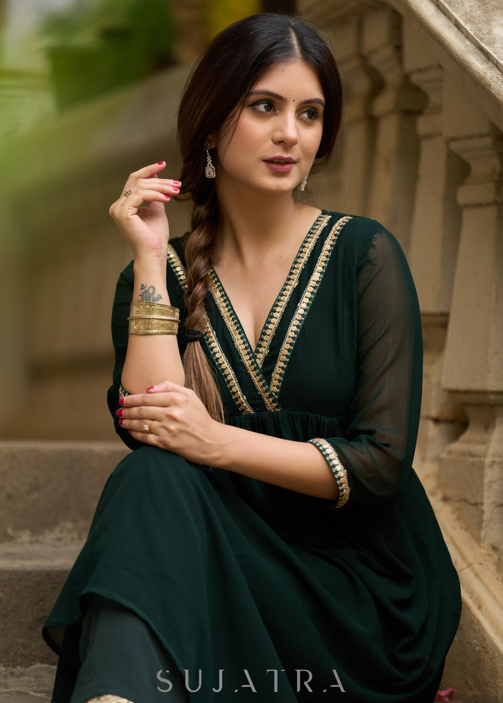 Forest Green Georgette Pant