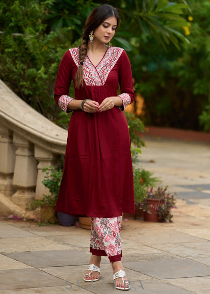 Maroon rayon flowy kurta  for effortless elegance
