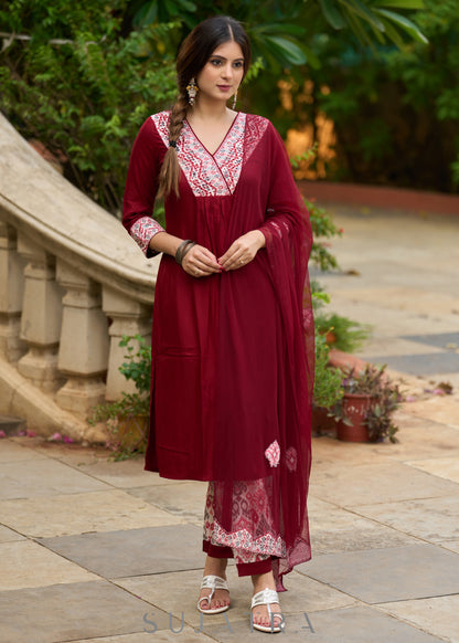 Maroon rayon flowy kurta  for effortless elegance