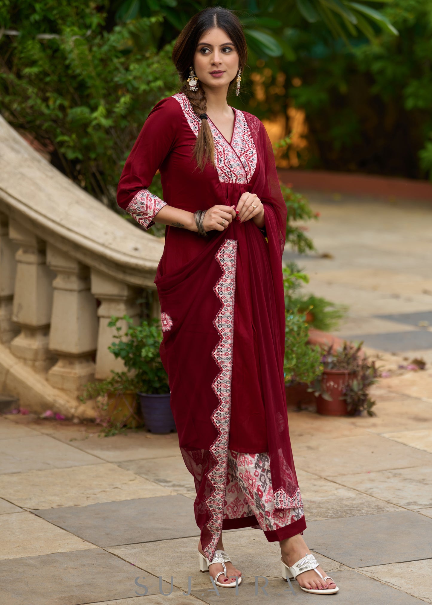 Maroon rayon flowy kurta  for effortless elegance