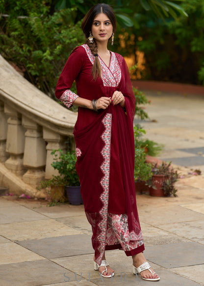 Maroon rayon flowy kurta  for effortless elegance
