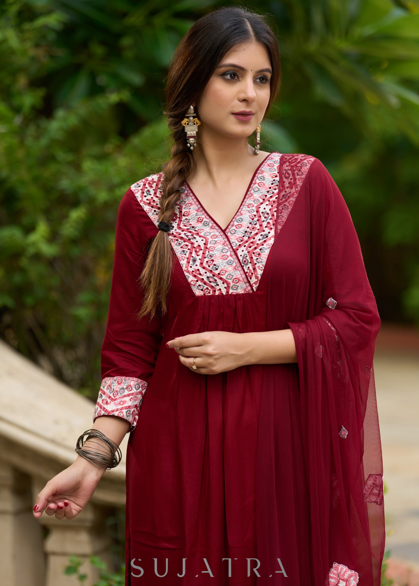 Maroon rayon flowy kurta  for effortless elegance