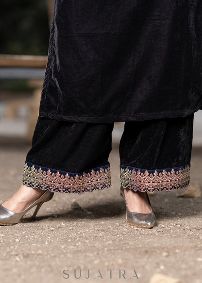 Unique Black hand embroidered velvet kurta