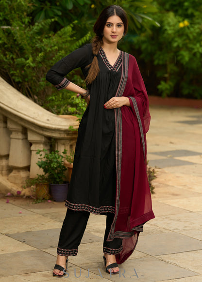 Black modal printed kurta