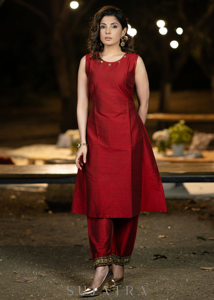 Maroon Cotton Silk Pant