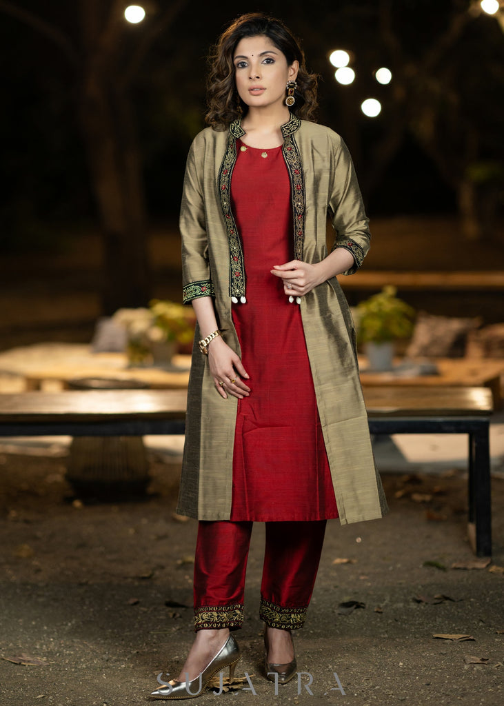 Maroon Cotton Silk Pant