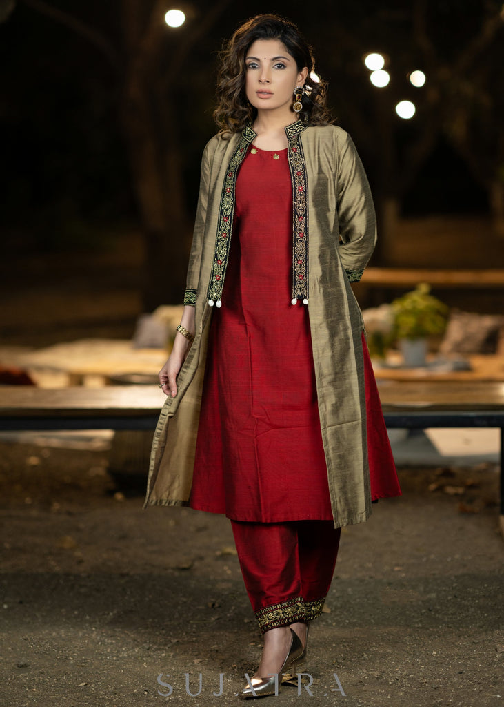 Maroon Cotton Silk Pant