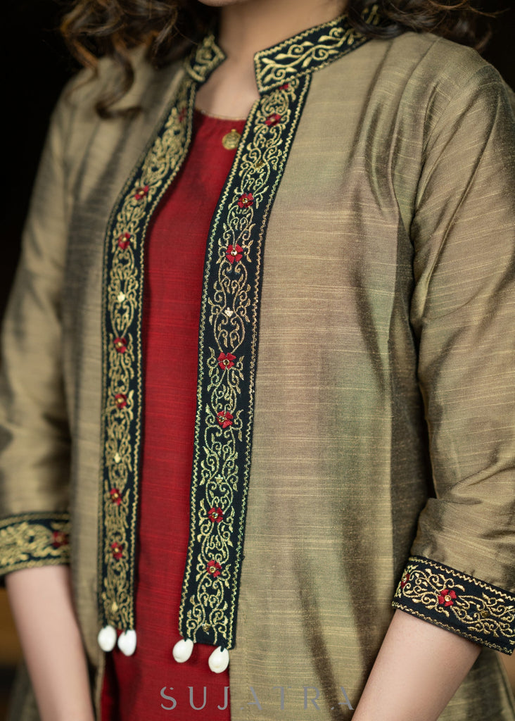 Maroon Cotton Silk Pant