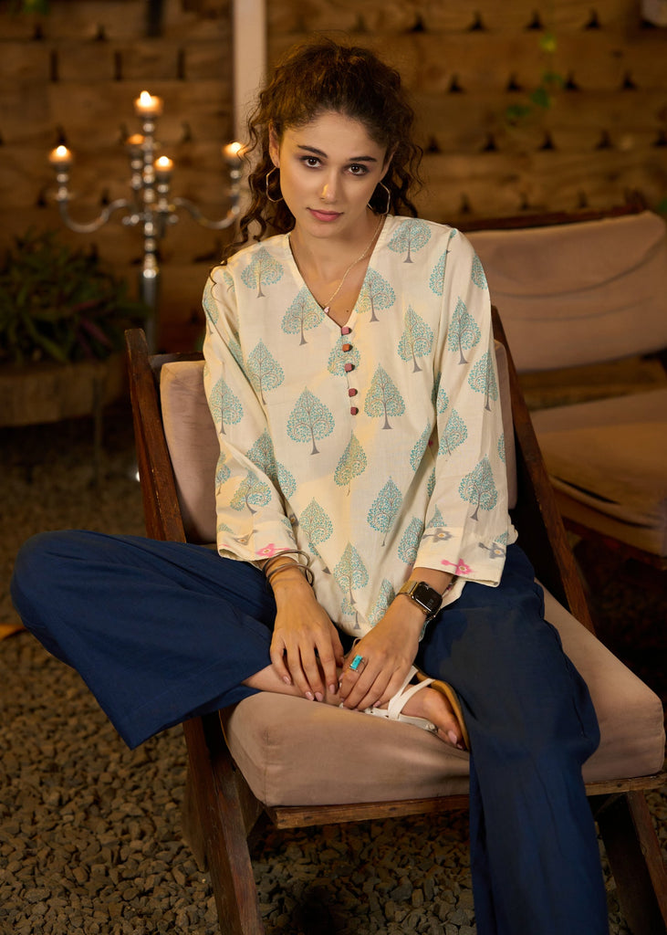 Blue Cotton Pant