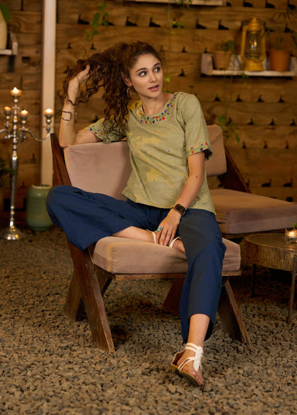 Blue Cotton Pant
