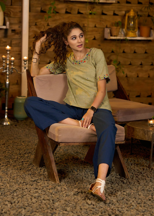 Blue Cotton Pant
