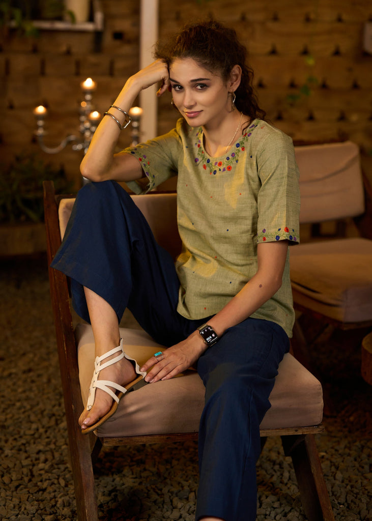Blue Cotton Pant