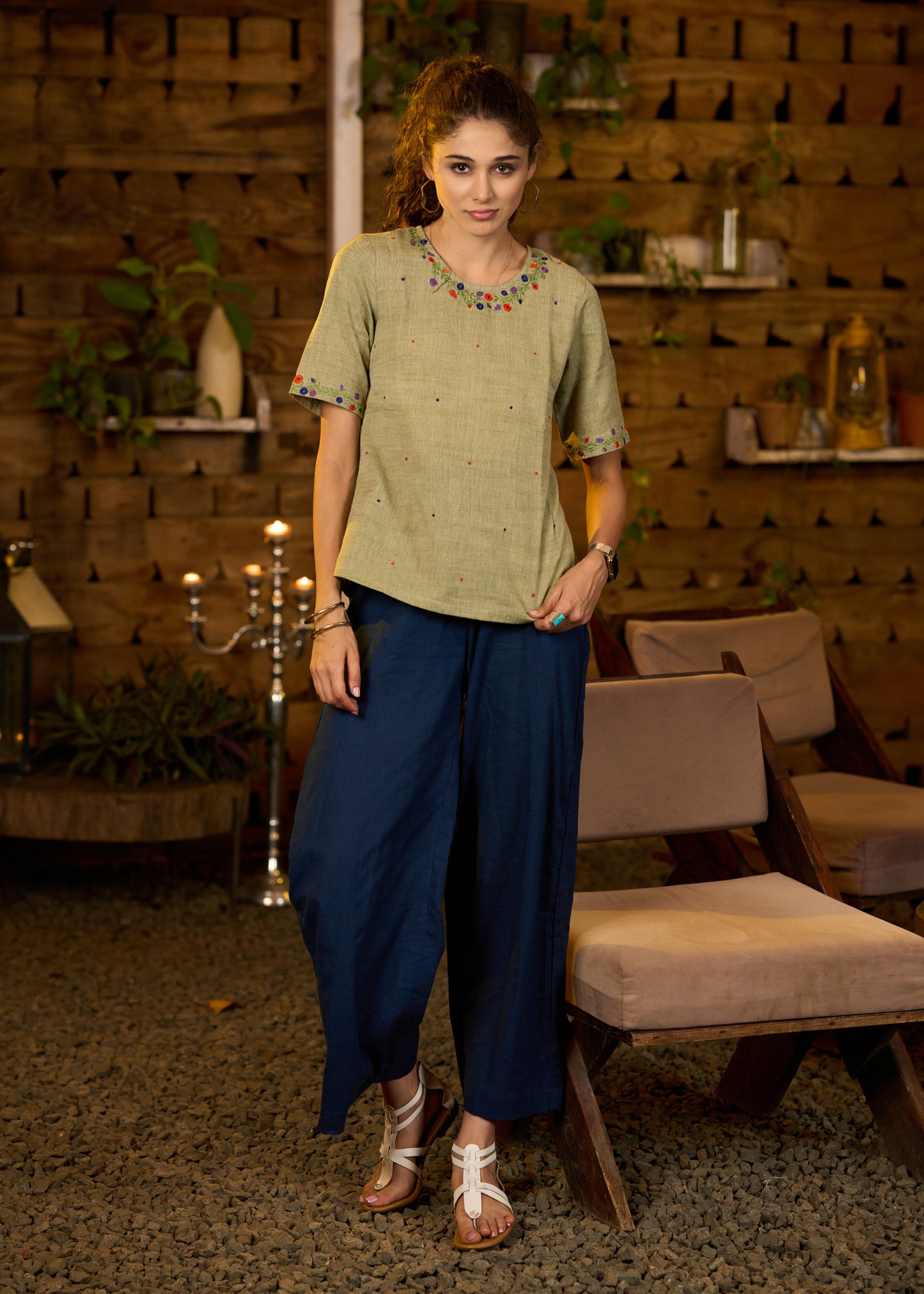 Elegant pale green embroidered top - Pant optional