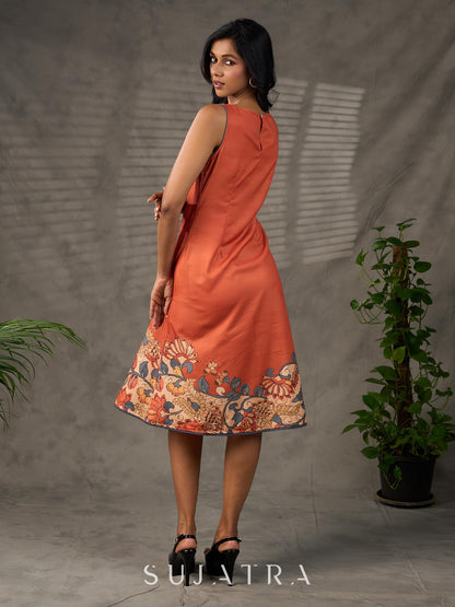 Saffron Kalamkari Printed Dress