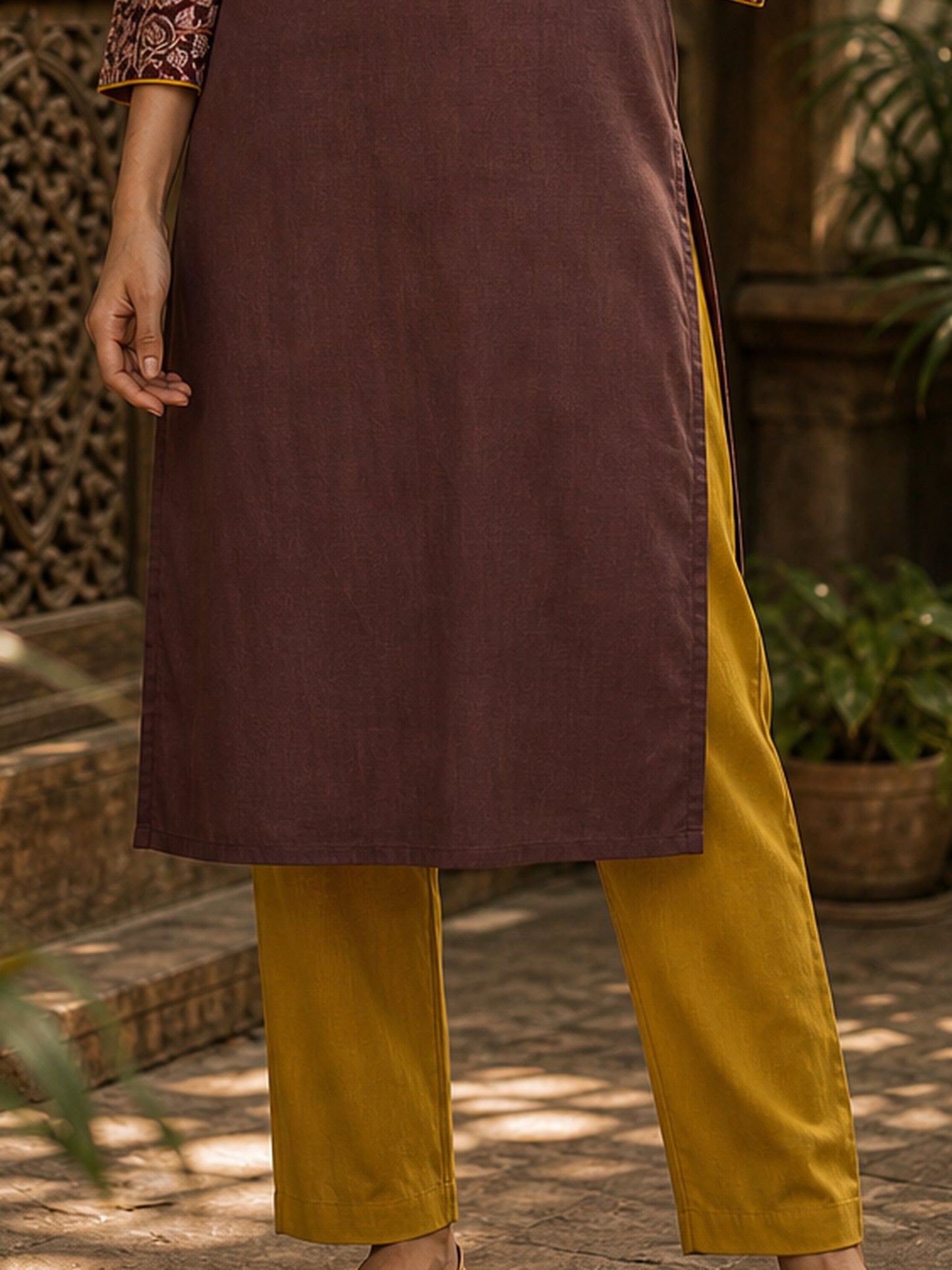 Mustard Cotton Everyday Straight Fit Pant
