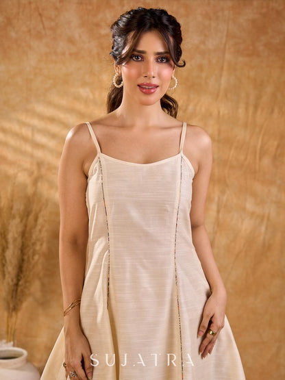 Soft cotton silk bias panel dress with a structured fluid silhoutte,offering subtle sheel , balanced movement and a timeless style