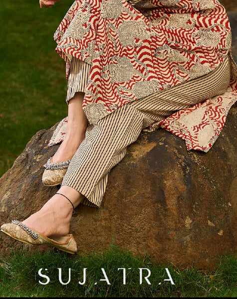 Cream and Black Stripe Straight Pant