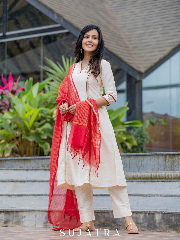 Jashn Cotton Silk Kurta with Delicate Embellishments