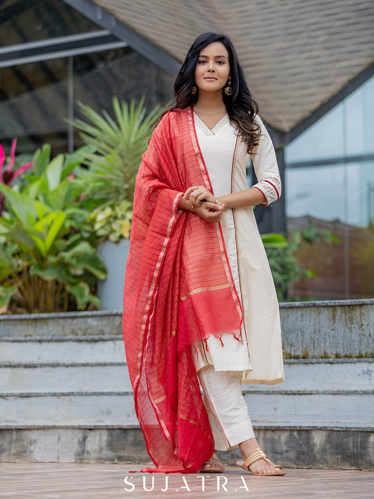 Jashn Cotton Silk Kurta with Delicate Embellishments